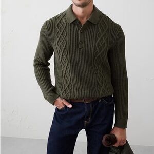 Banana Republic Olive Green Cable Sweater Polo